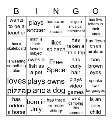 Getting to Know You  Bingo Card