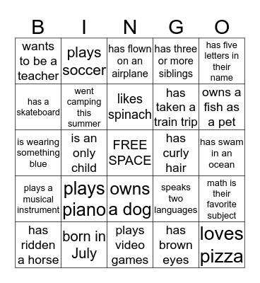 Getting to Know You  Bingo Card