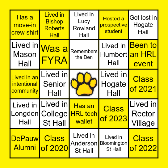 DePauw HRL Bingo Card