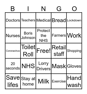 NHS - Funraiser BINGO Card