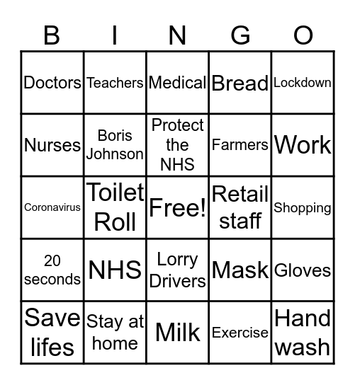 NHS - Funraiser BINGO Card