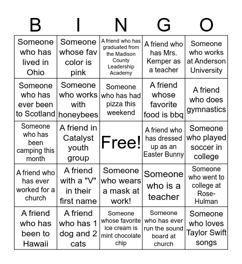 Easter Friend Bingo! Bingo Card