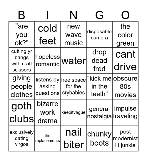 Kieran Bingo Card