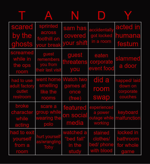 The Basement LA BINGO Card