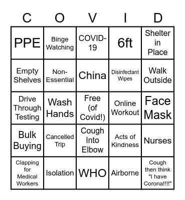 SOCIAL DISTANCING BINGO Card
