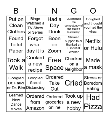 Social Distancing BINGO Card