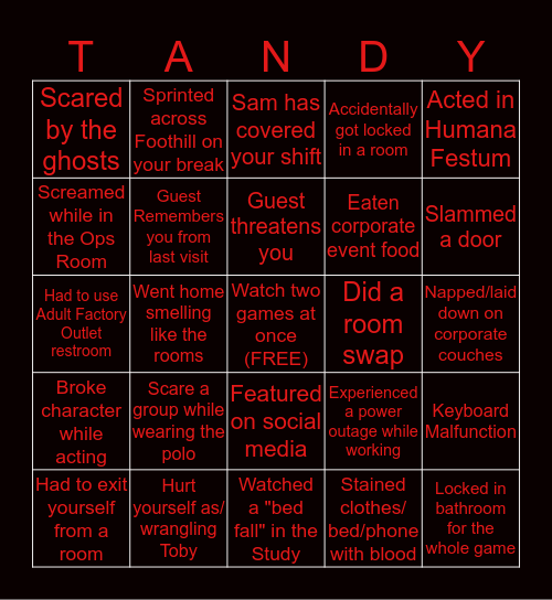 THE BASEMENT LA Bingo Card