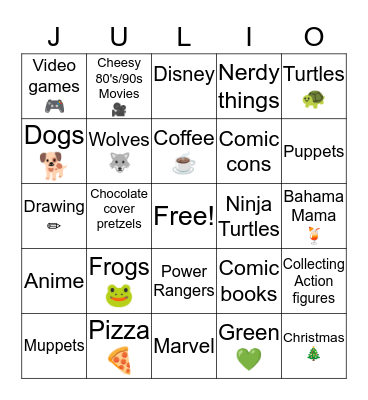 Common things with Julio Bingo Card