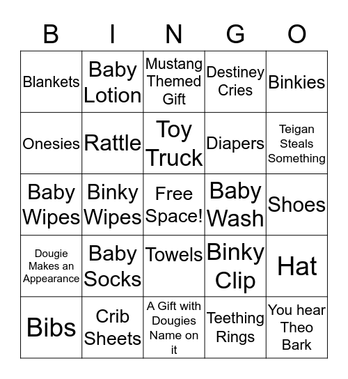 Baby Dougie's Sprinkle Shower Bingo Card