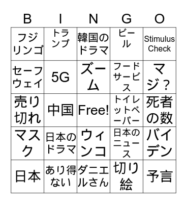ズーム飲み　コロナビンゴ Bingo Card