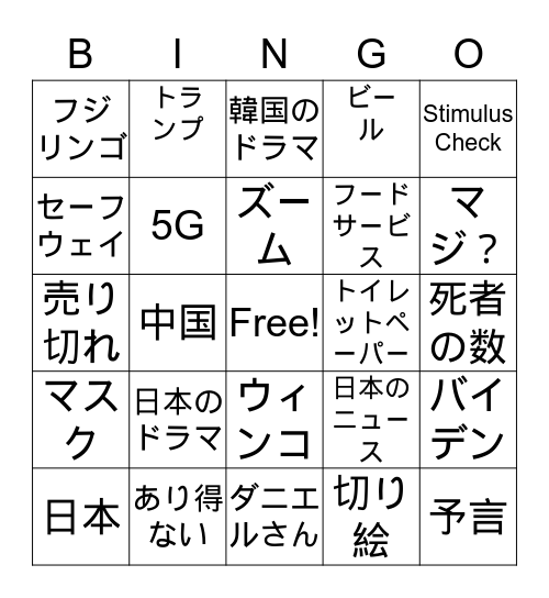 ズーム飲み　コロナビンゴ Bingo Card