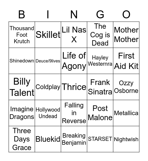 How similar is your music taste Bingo Card