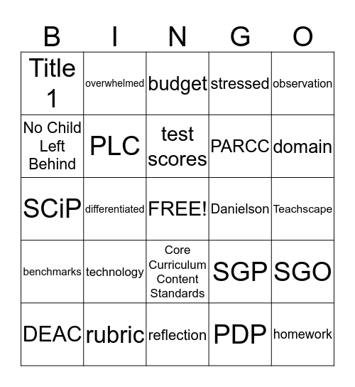 Educational Workshop Bingo Card