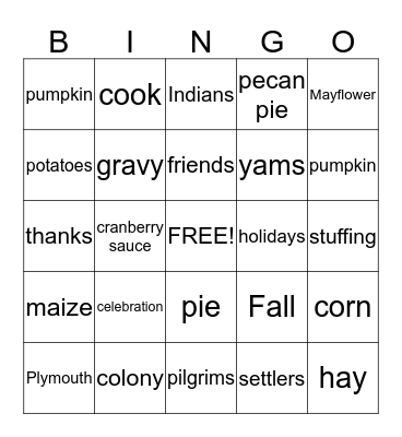 Turkey Day Bingo! Bingo Card