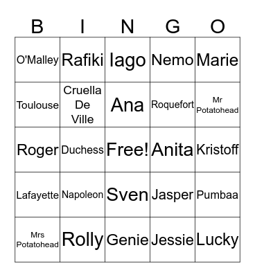 Disney Bingo Card