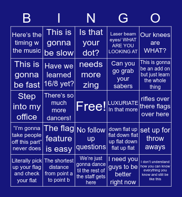 STHS COLORGUARD BINGO Card