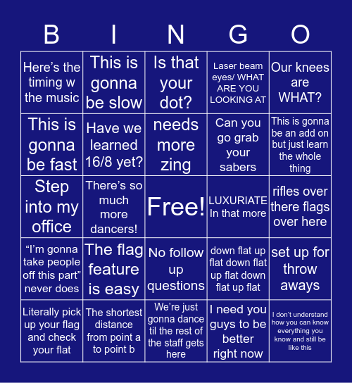 STHS COLORGUARD BINGO Card