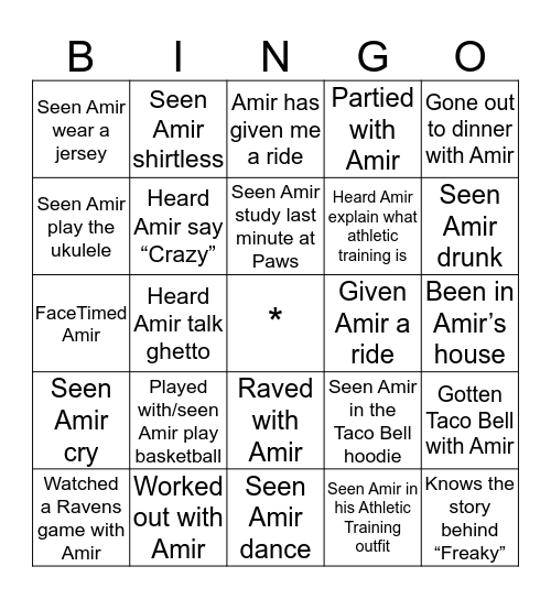 Amir Bingo Card
