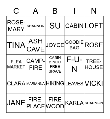CABIN BINGO Card