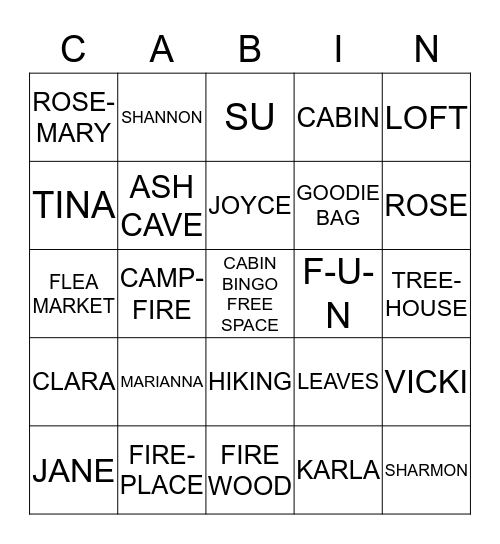 CABIN BINGO Card