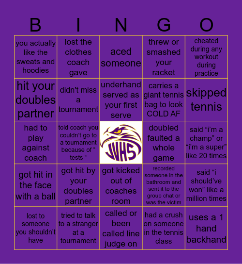 JVHS tennis Bingo Card