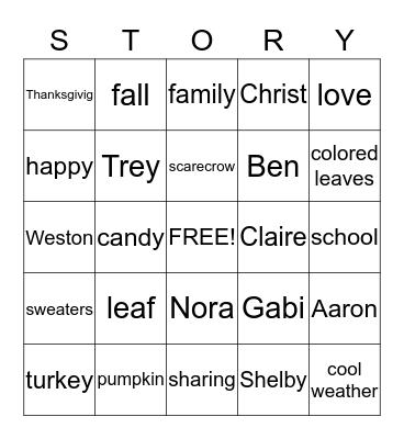 Fall Bingo Card