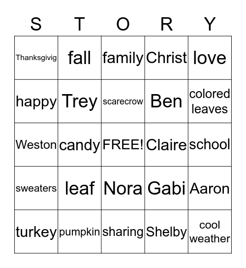 Fall Bingo Card