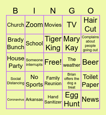 Family Zoom Bingo Game Bingo Card