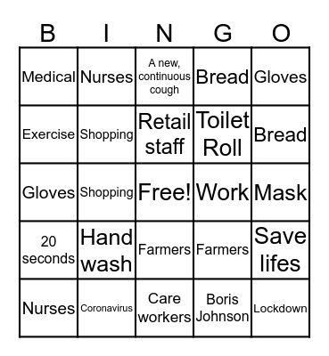 NHS - Fundraiser Bingo Card