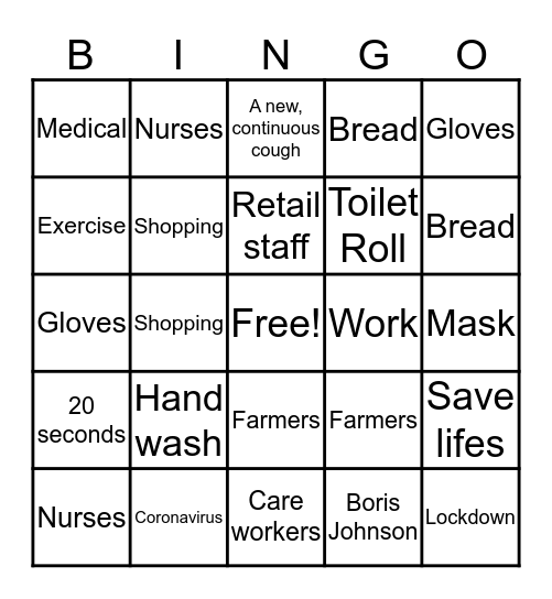 NHS - Fundraiser Bingo Card