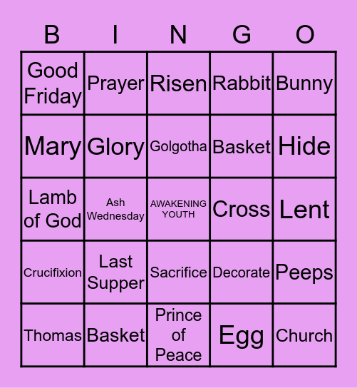 Youth Online Bingo Card