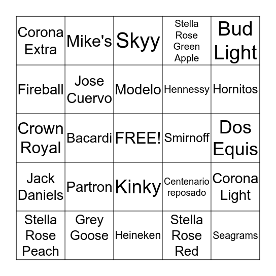 Alcohol Bingo Card