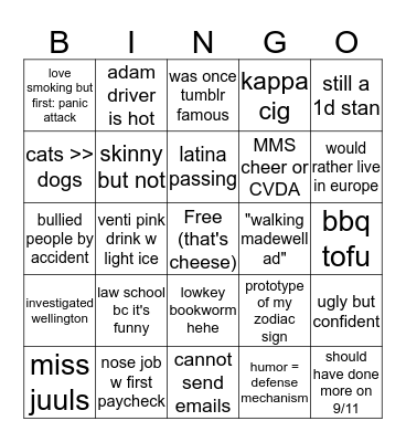 Chloe Bingo Card