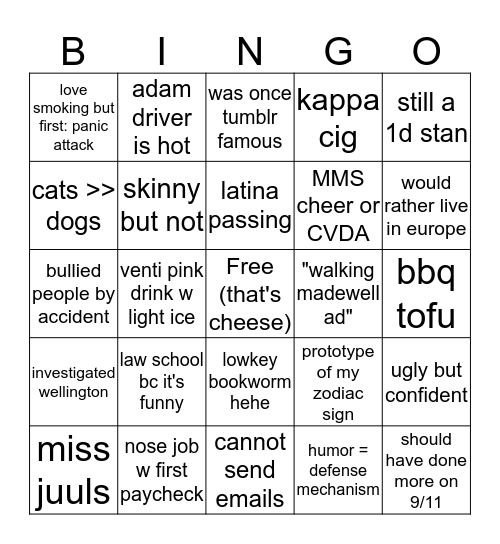 Chloe Bingo Card