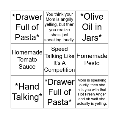 Italian-American Bingo Card
