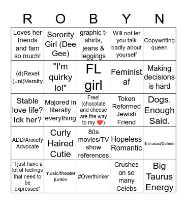 Robyn the Ratz's Bingo Card