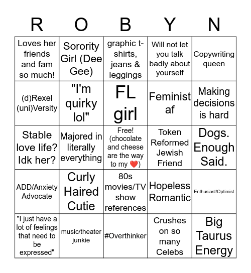 Robyn the Ratz's Bingo Card