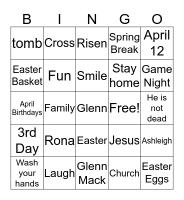 Family Game Night Bingo Card