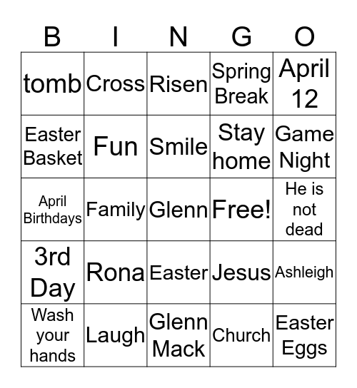 Family Game Night Bingo Card