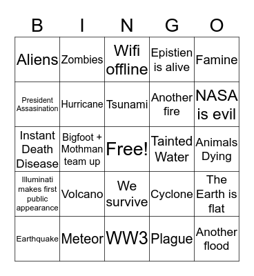 Apocalypse Bingo Card