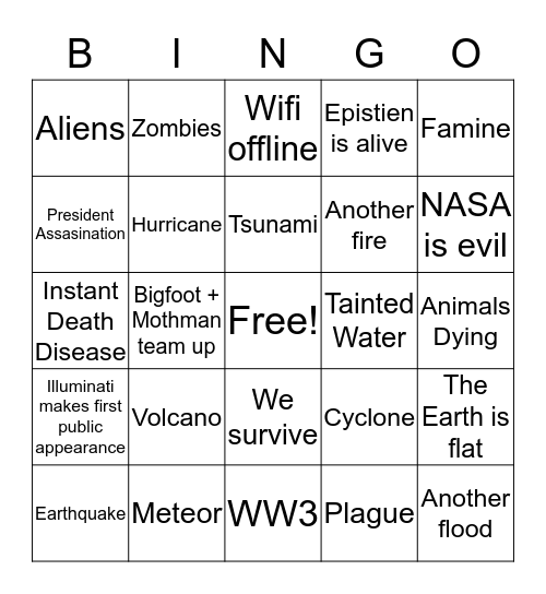 Apocalypse Bingo Card