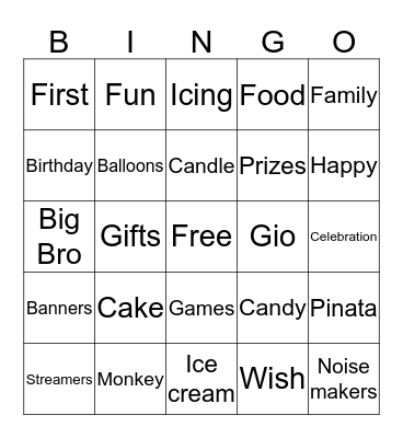 GIOVANNI'S 1st birthday BINGO!!! Bingo Card