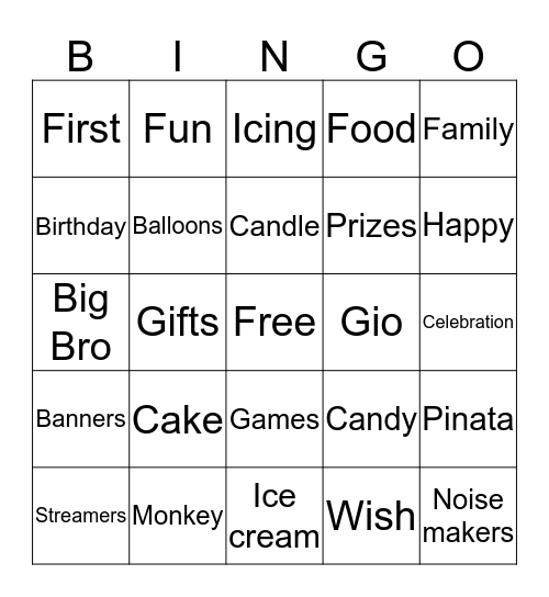 GIOVANNI'S 1st birthday BINGO!!! Bingo Card