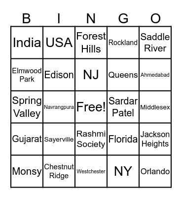 Shah Family Residences Bingo Card