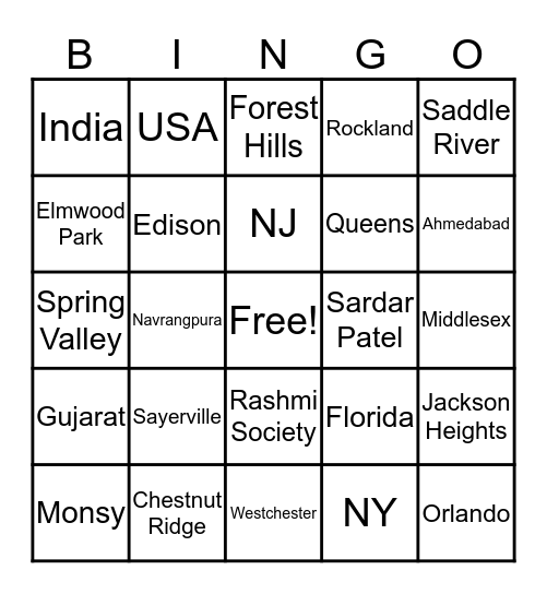 Shah Family Residences Bingo Card