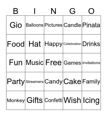 GIOVANNI'S 1st birthday BINGO!!! Bingo Card