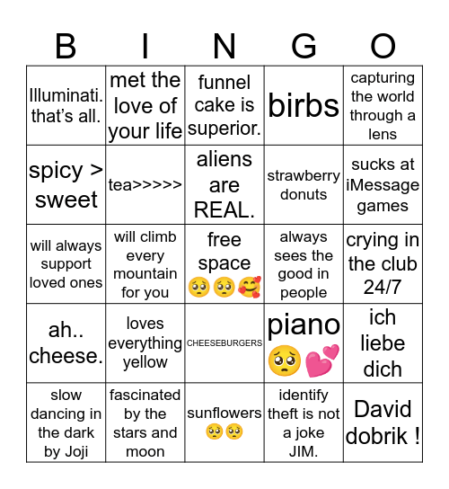 mariam bingo 💛🌻 Bingo Card