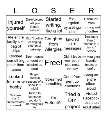 Nerd Since Lockdown Bingo Card