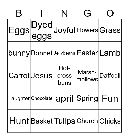 Courtney’s Easter Bingo Card