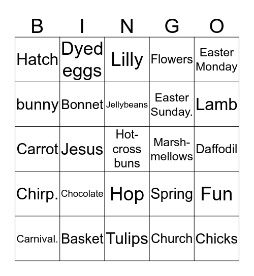Courtney’s Easter Bingo Card